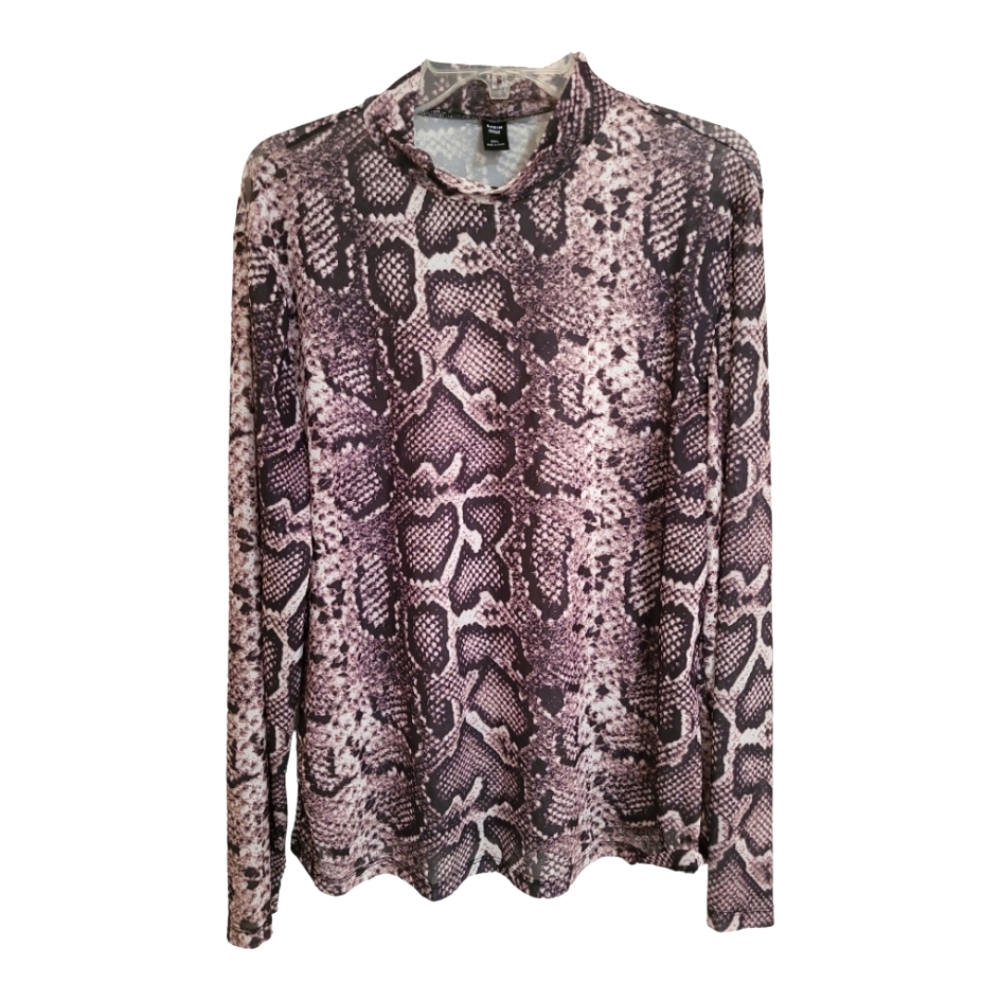 💥HOT💥 SHEIN Curve Snakeskin Orint Mock Neck Mesh Top Sz 3XL